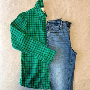 Green Checkered Long Sleeve Button Down 100%Cotton